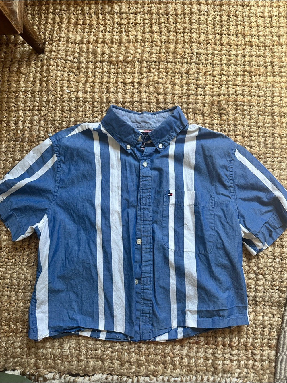 Tommy Hilfiger Blue and White Striped Button-Down Shirt